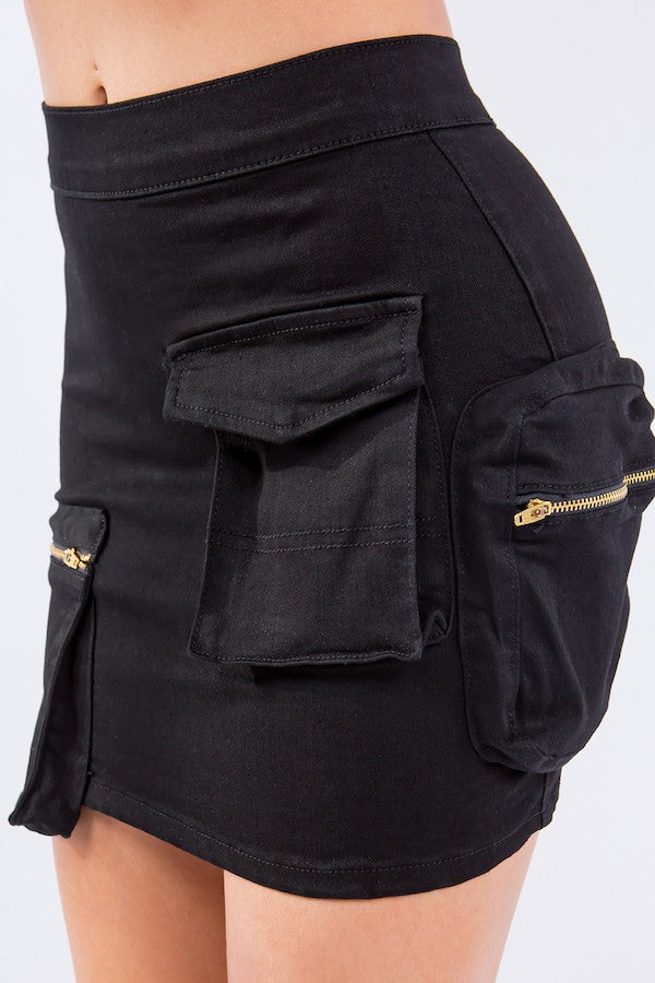 Utility Cargo Skirt in Black Denim
