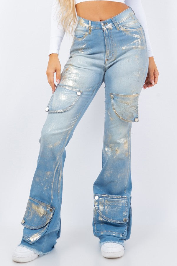 Cargo Boot Cut Jean with Foil Finish
