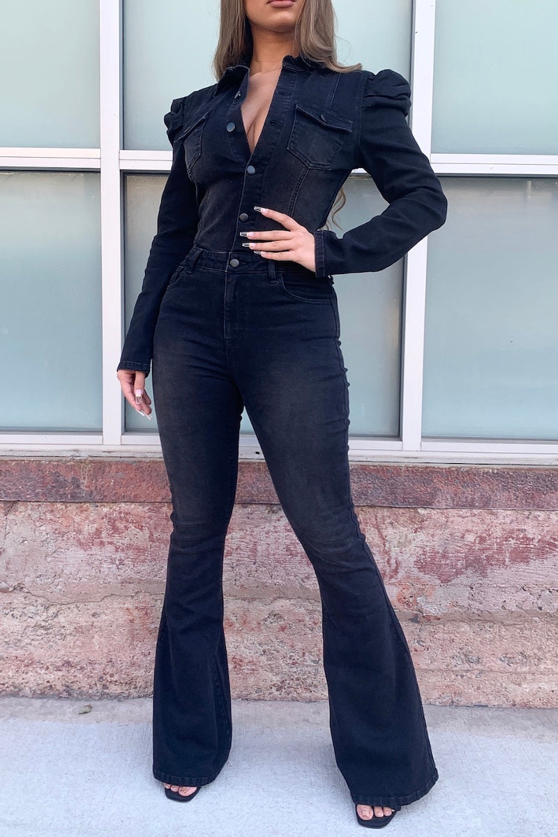 Tracey Puff Sleeve Jumpsuit in black
