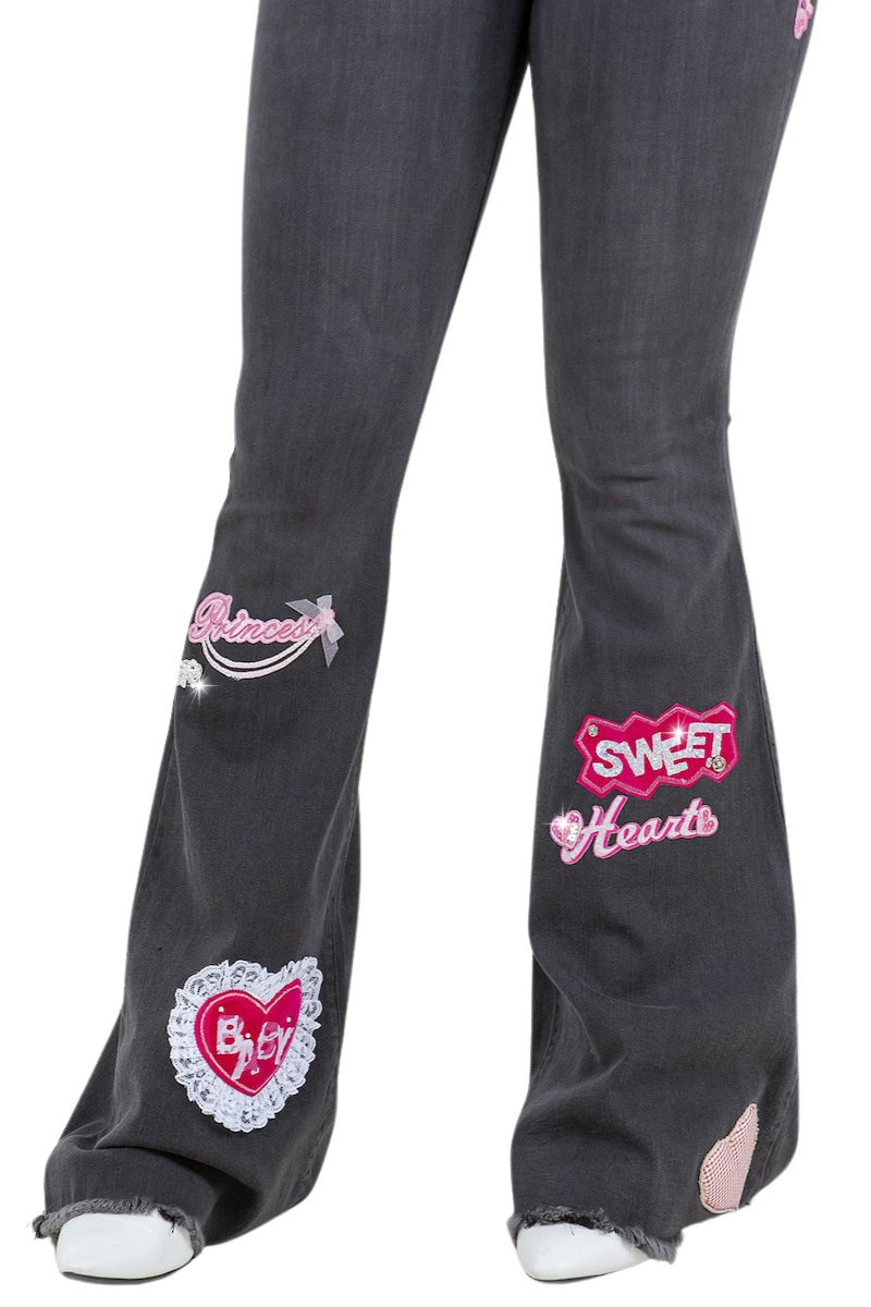 Sweet Heart Bell Bottom Jean in Grey