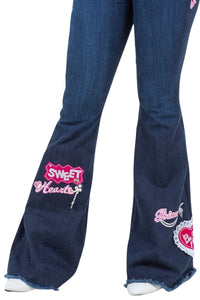 Sweet Heart Bell Bottom Jean in Dark Blue