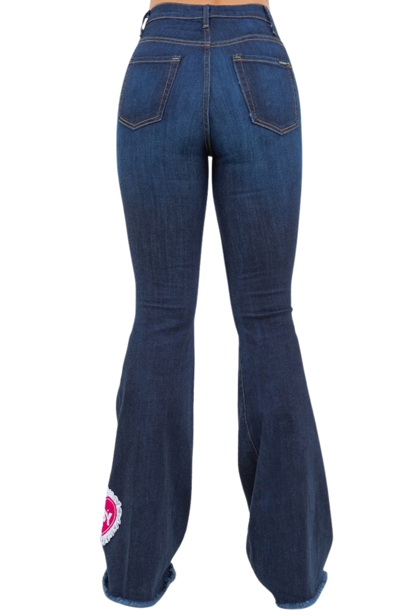 Sweet Heart Bell Bottom Jean in Dark Blue