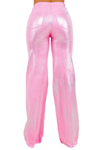 Metallic Wide Leg Jean in Pink