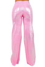 Metallic Wide Leg Jean in Pink