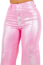 Metallic Wide Leg Jean in Pink