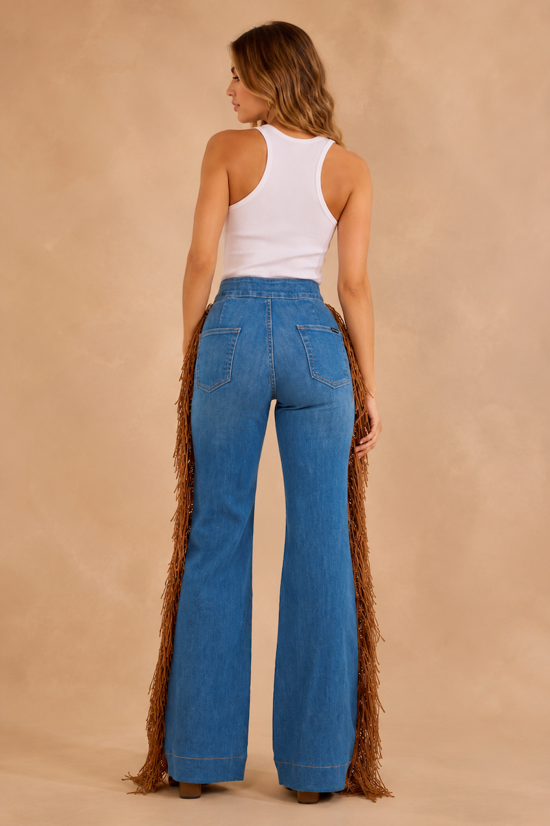 Harley Wide Leg Fringe Jean in Medium Wash