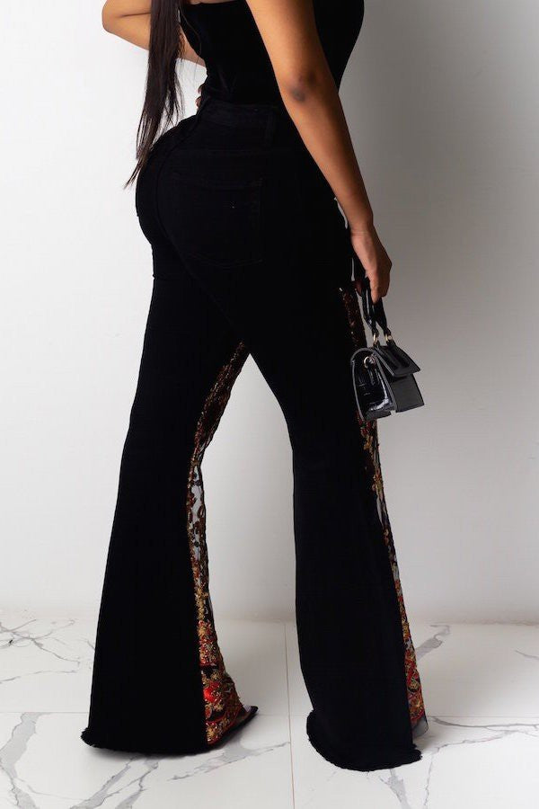 Lace Front Bell Bottom Jean in Black