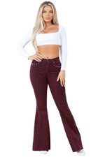 Studded Leopard Print Bell Bottom Pant in Wine