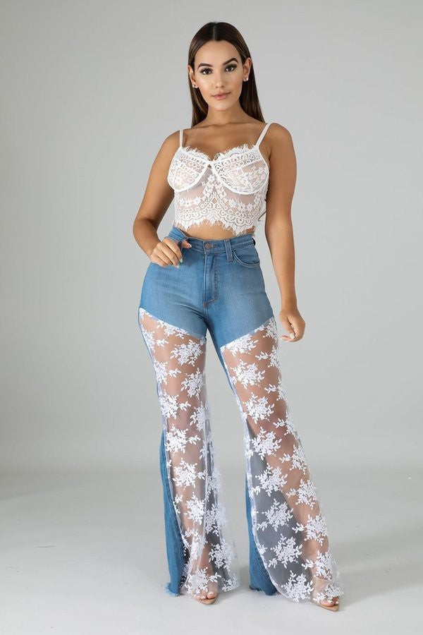 Lace Front Bell Bottom Jean