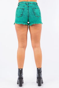 Retro Denim Short in Stone Wash Green