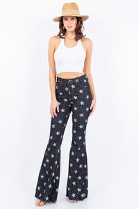 Star Print Bell Bottom Jean in Dark Denim