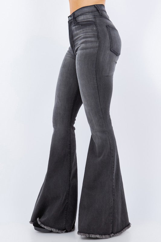 Flare Bell Bottom Denim Jeans with Adjustable Tie Waistband Easy