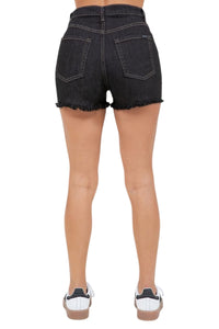 High Waisted Black Denim Cutoff Short