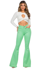 Bell Bottom Jean in Lime Green