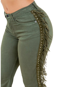 Texas Sun Fringe Bell Bottom Jean in Olive