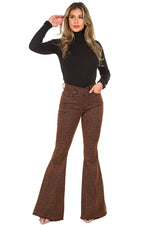 Leopard Print Bell Bottom Jean in Brown