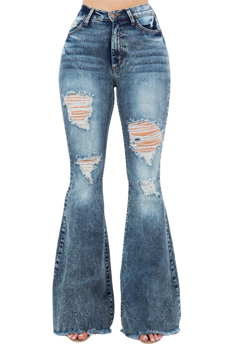 Storm Bell Bottom Jean in Stone Wash