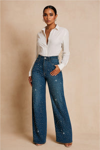 Camilla Wide Leg Jean Rhinestones