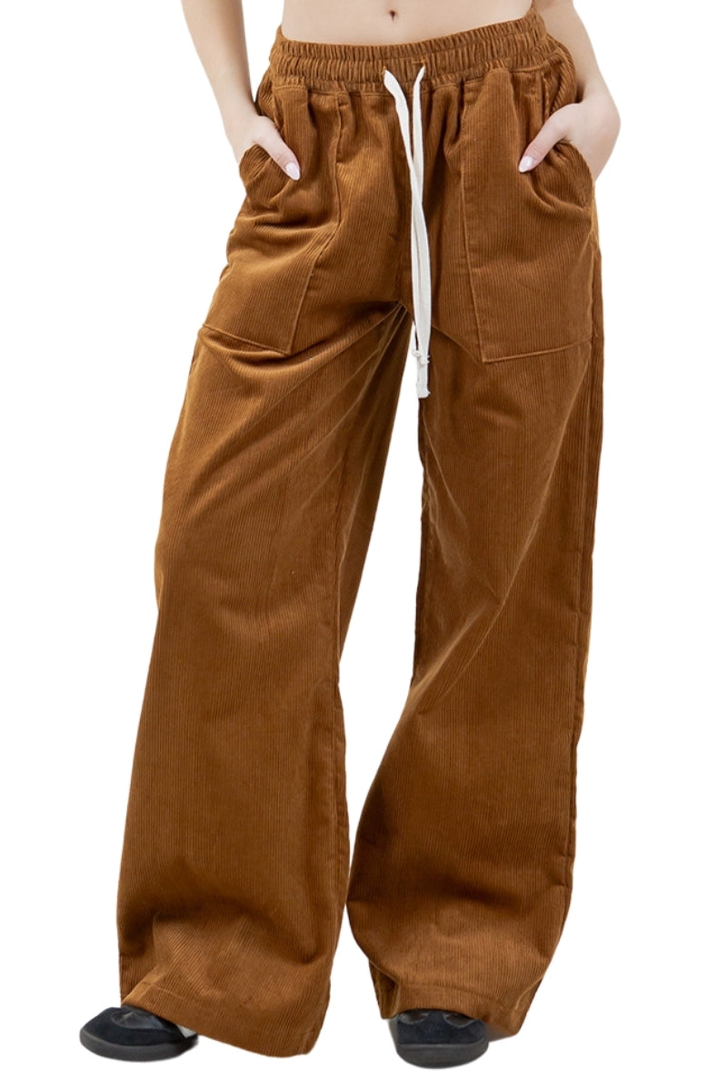 Cord Wide Leg pant in Chestnut