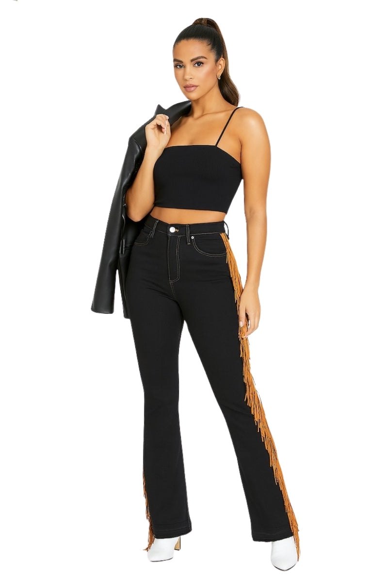 Fringe Boot Cut Jean in Black Denim