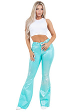 Metallic Bell Bottom Jean in Turquoise