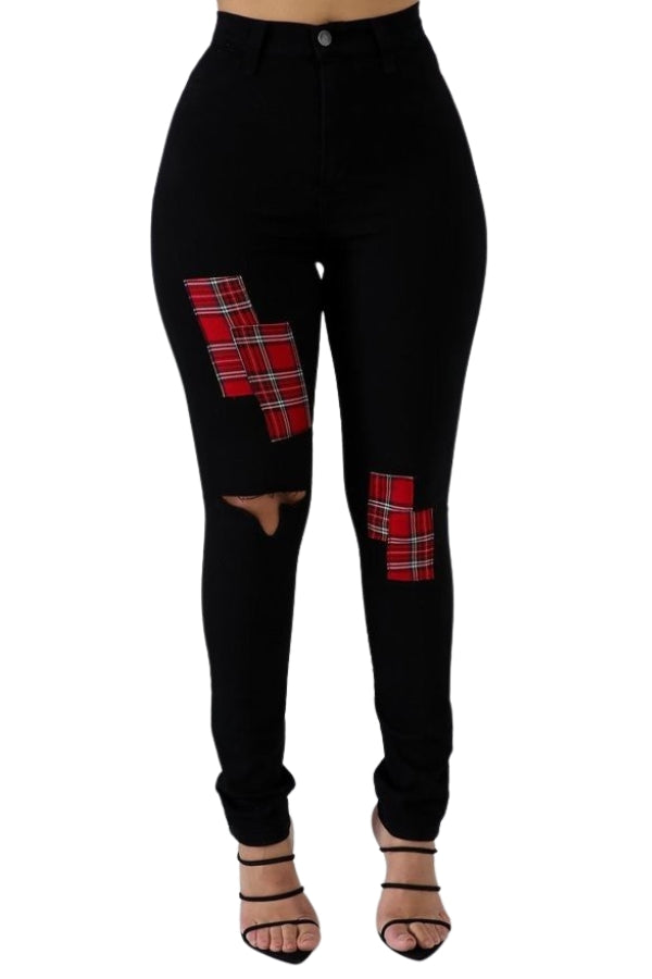 Plaid Patch Skinny Jean