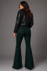 Studded Bell Bottom Jean in Leopard Green