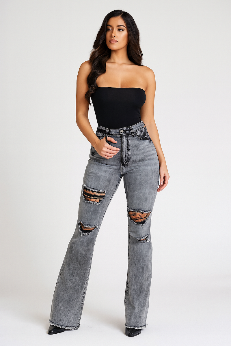 Storm Bell Bottom Jean in Charcoal Grey