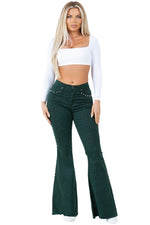 Studded Bell Bottom Jean in Green