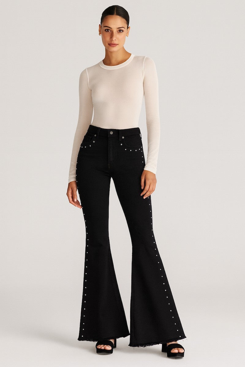 Black Flare Jeans with Stud Details