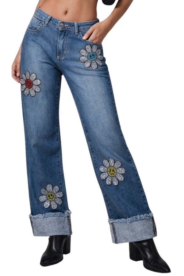 Low Rise Rhinestone Daisy Jean