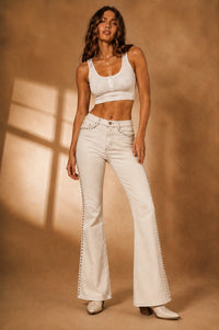 The Westwood Boot Cut Studded-Ecru
