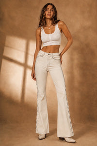 The Westwood Boot Cut Studded-Ecru