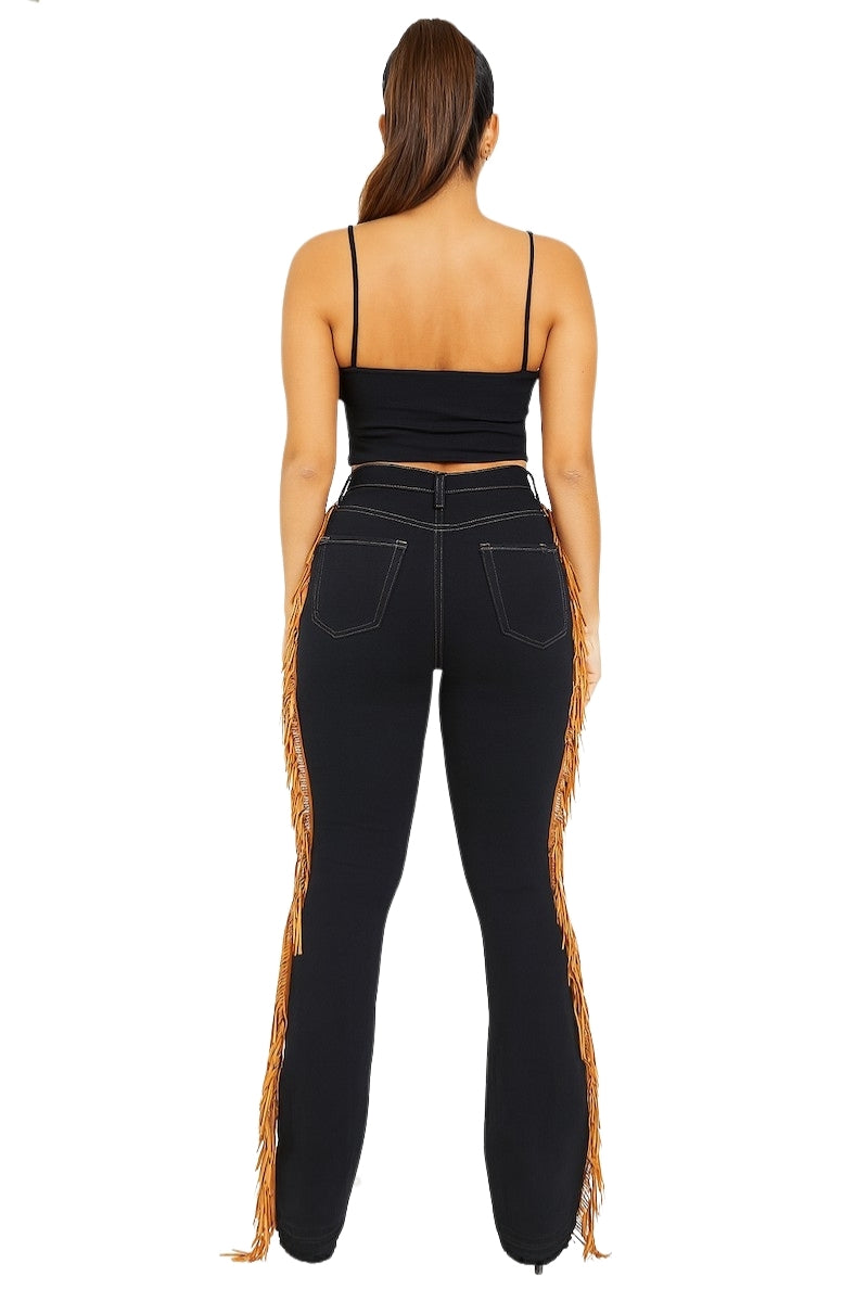 Fringe Boot Cut Jean in Black Denim