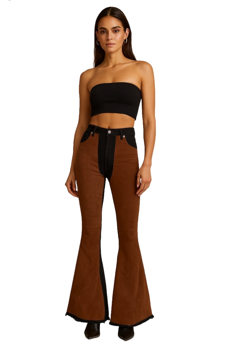 Brown Suede Bell Bottom Jean