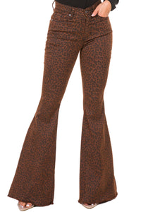 Leopard Print Bell Bottom Jean in Brown