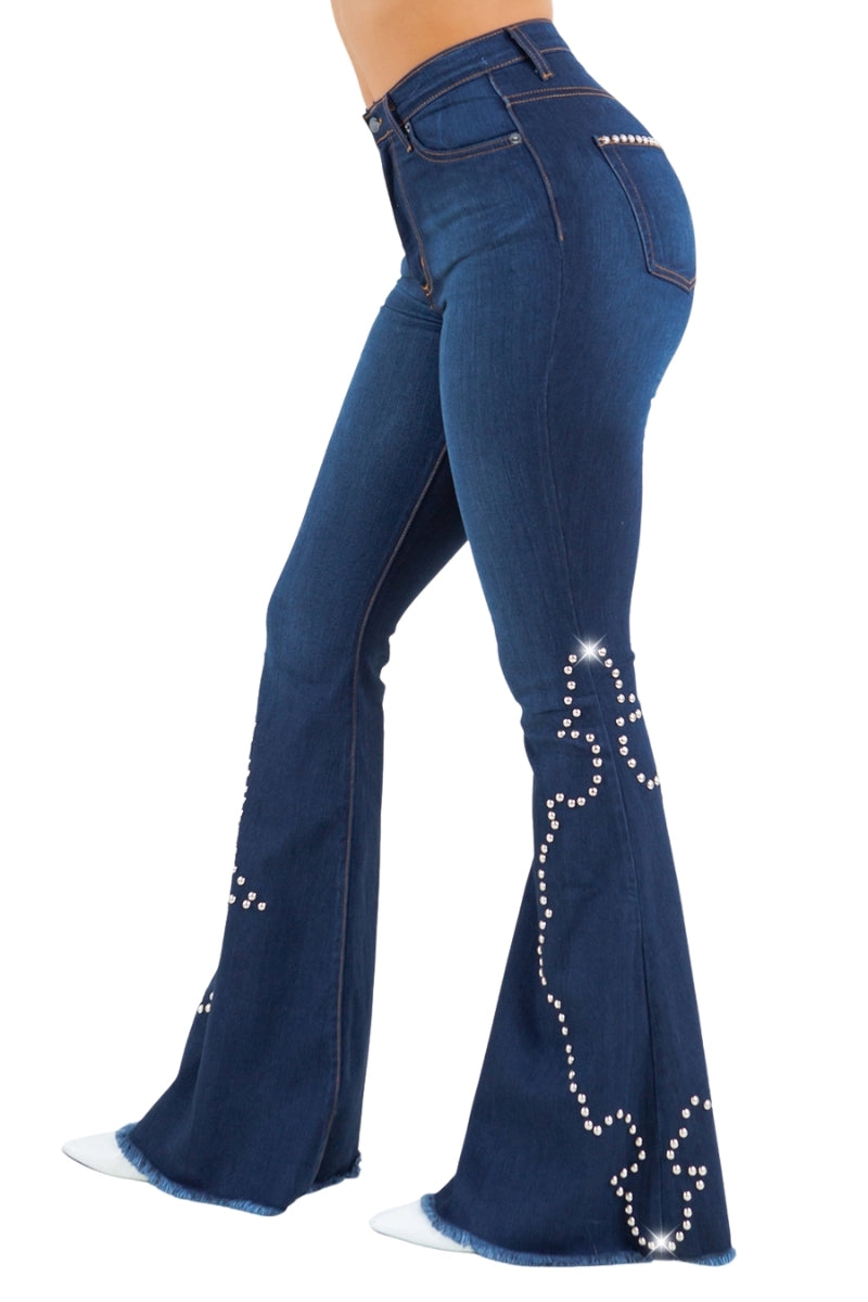 Sant Fe Bell Bottom Jean In Dark Blue Wash