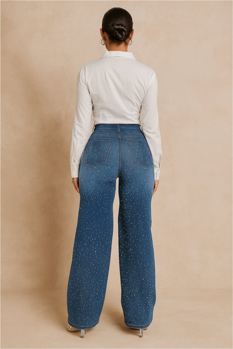 Camilla Wide Leg Jean Rhinestones