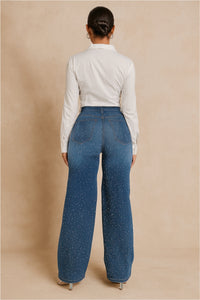 Camilla Wide Leg Jean Rhinestones