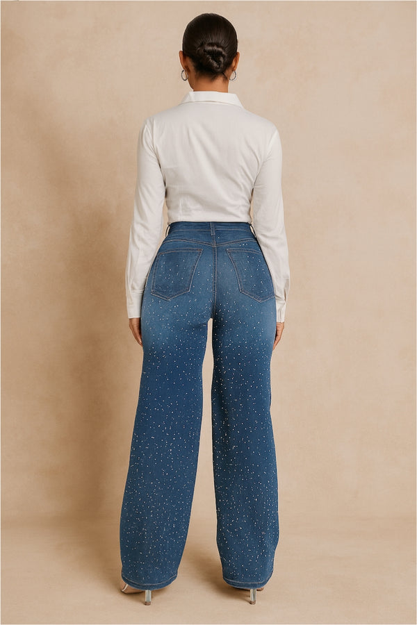 Camilla Wide Leg Jean Rhinestones
