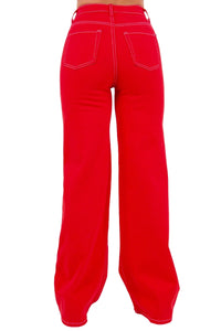 Wide Leg Jean in Cherry Red