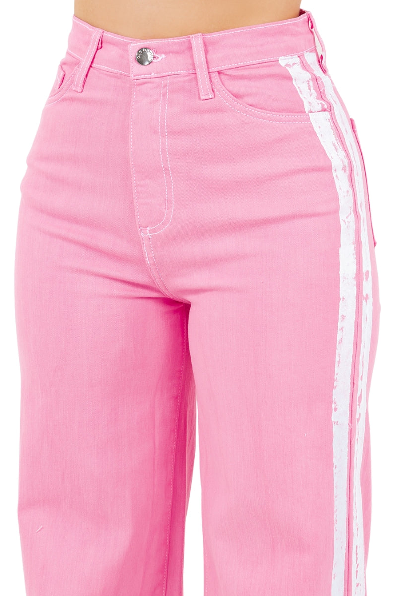 Striped Wide Leg Jean in Pink