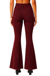 Leopard Print Bell Bottom Jean in Burgundy