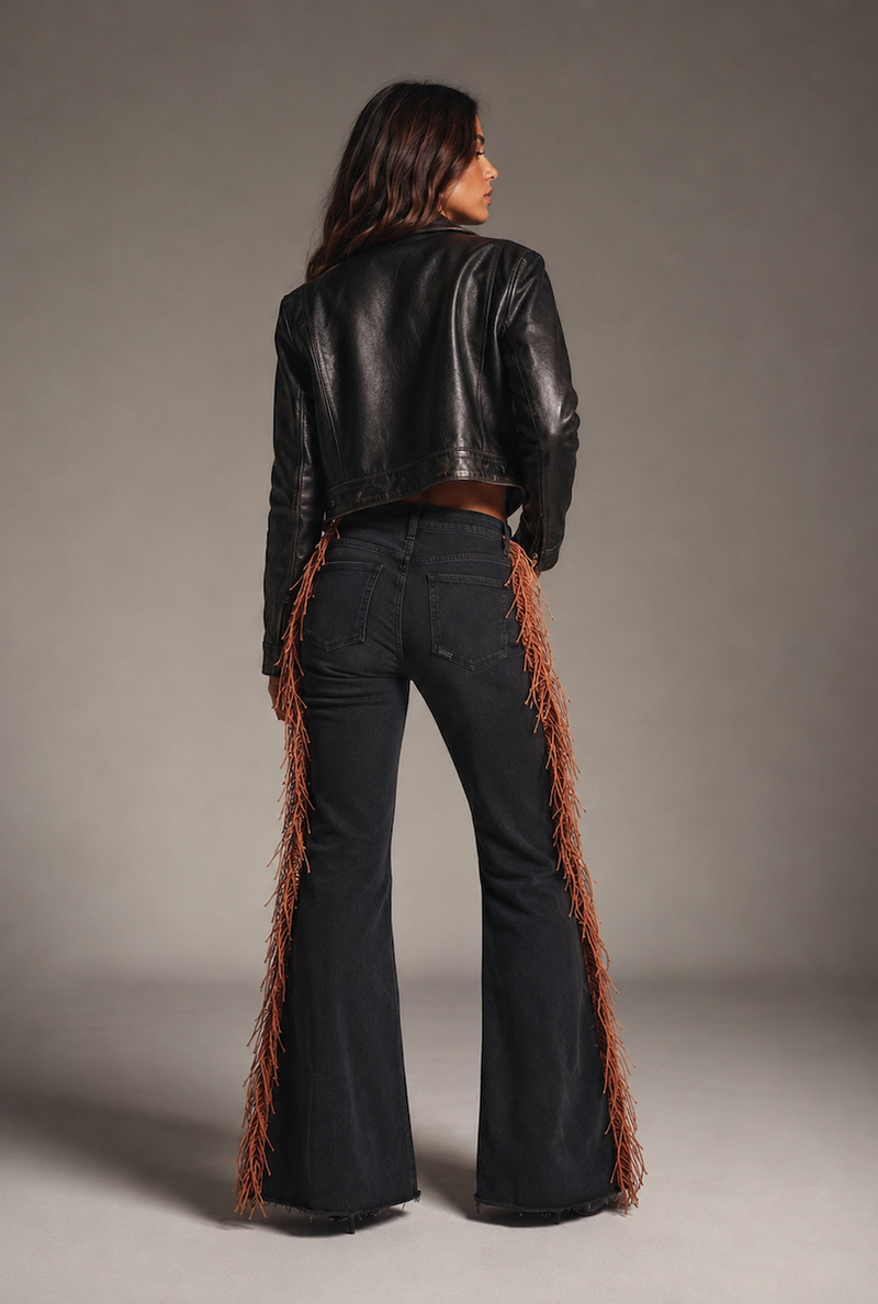 Texas Sun Bell Bottom Jean- Brown Fringe