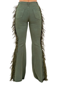 Texas Sun Fringe Bell Bottom Jean in Olive