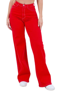 Wide Leg Jean in Cherry Red