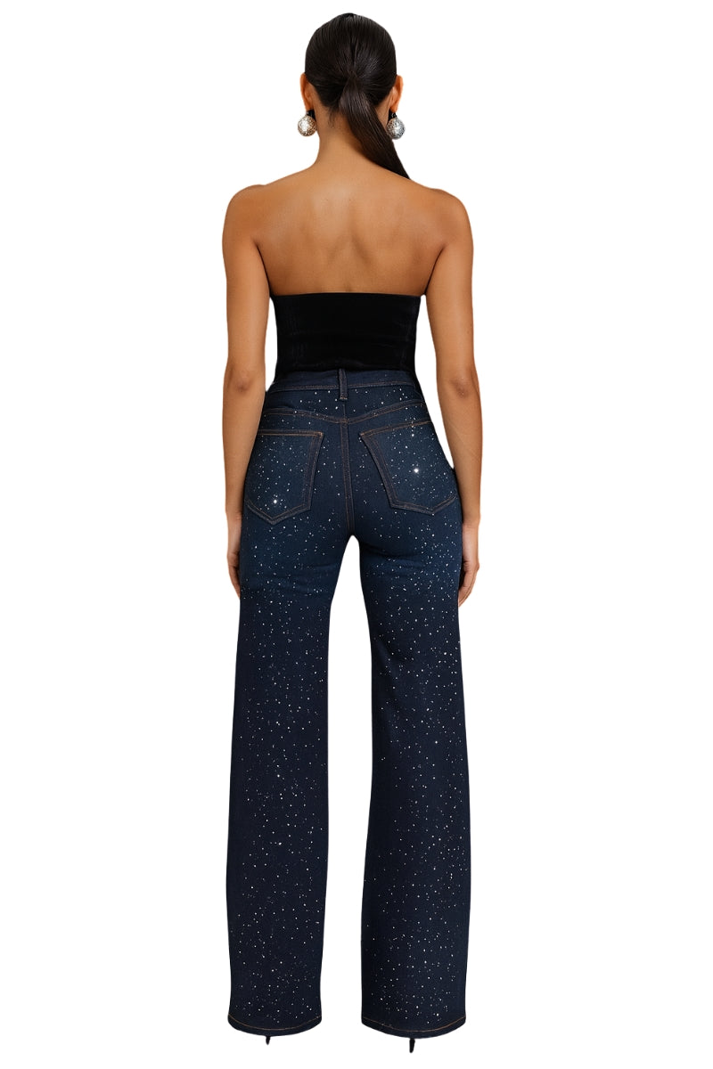 High Waisted Rhinestone Wide Leg Jeans – Made in USA