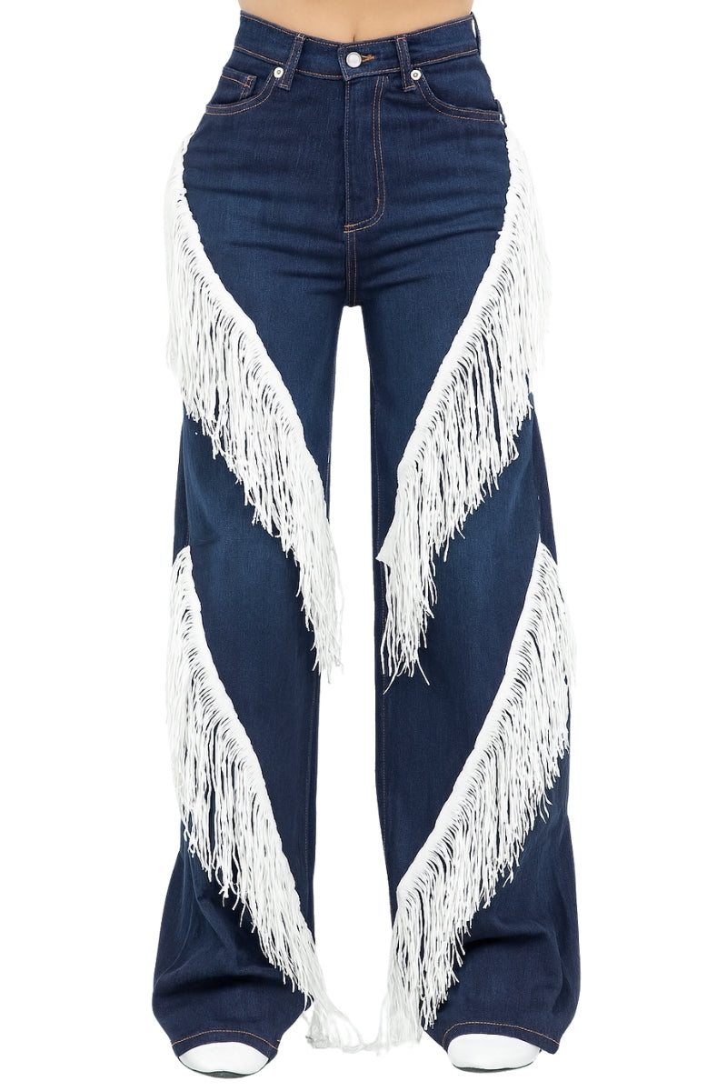 Western Fringe Wide Leg Denim Jean