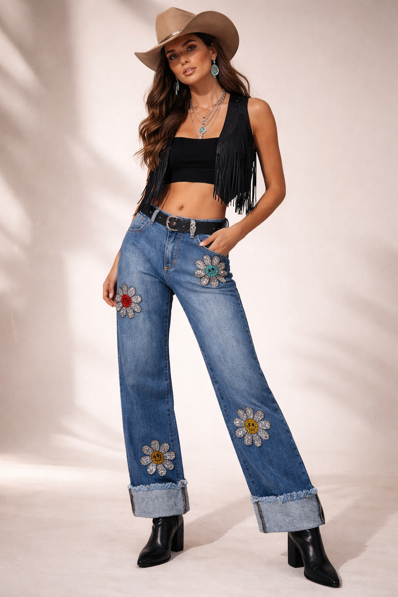 Low Rise Rhinestone Daisy Jean
