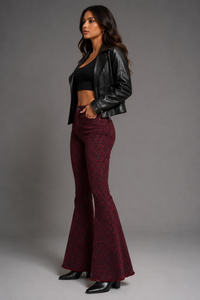 Leopard Print Bell Bottom Pant in Burgundy